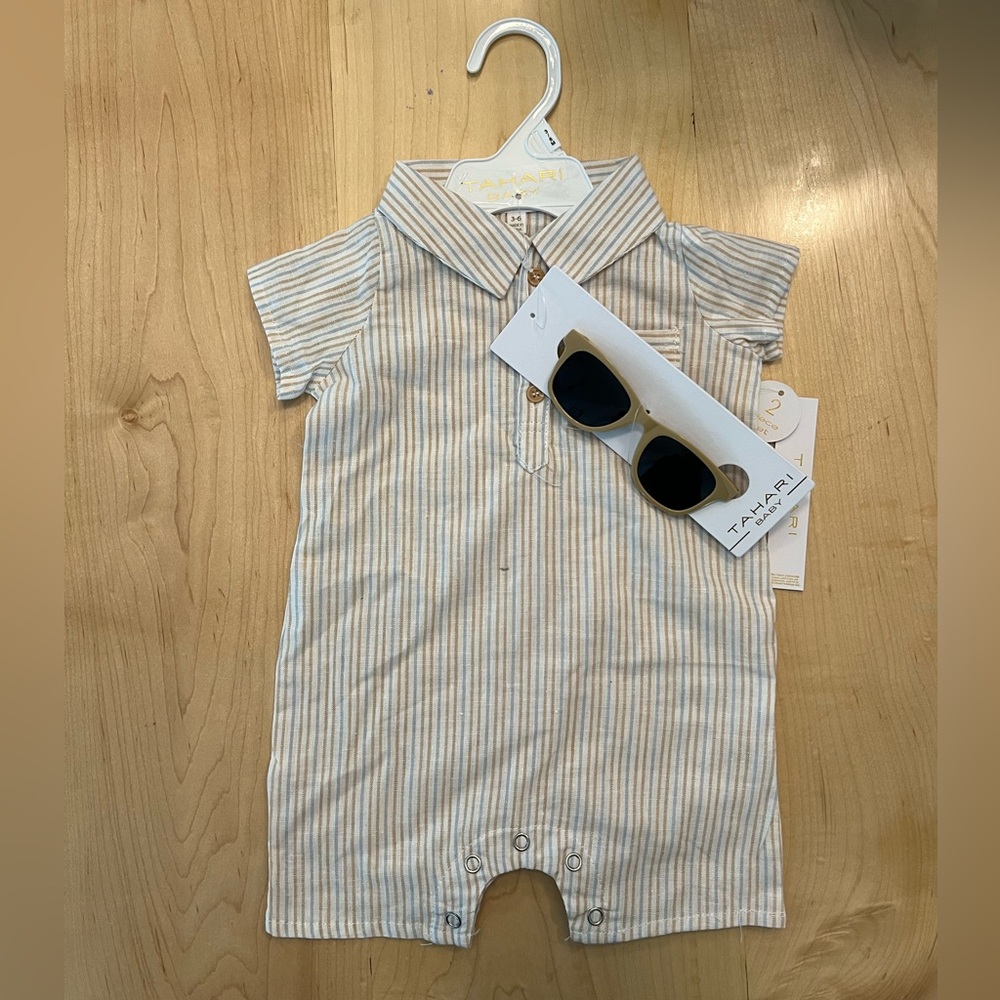 Tahari Boys Romper with Collar and Sunglasses - size 3-6 months